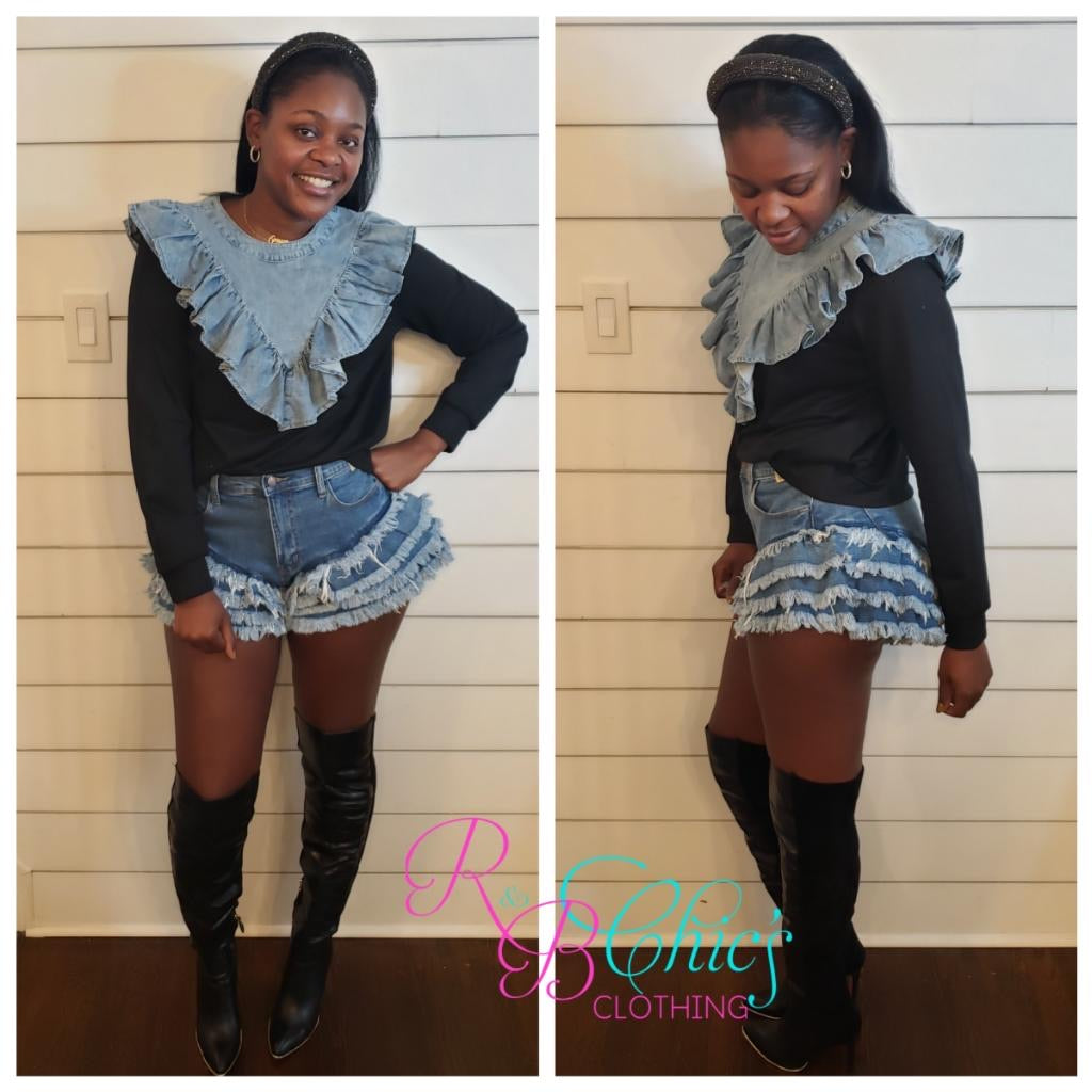 Ruffle My Bootie Denim Shorts